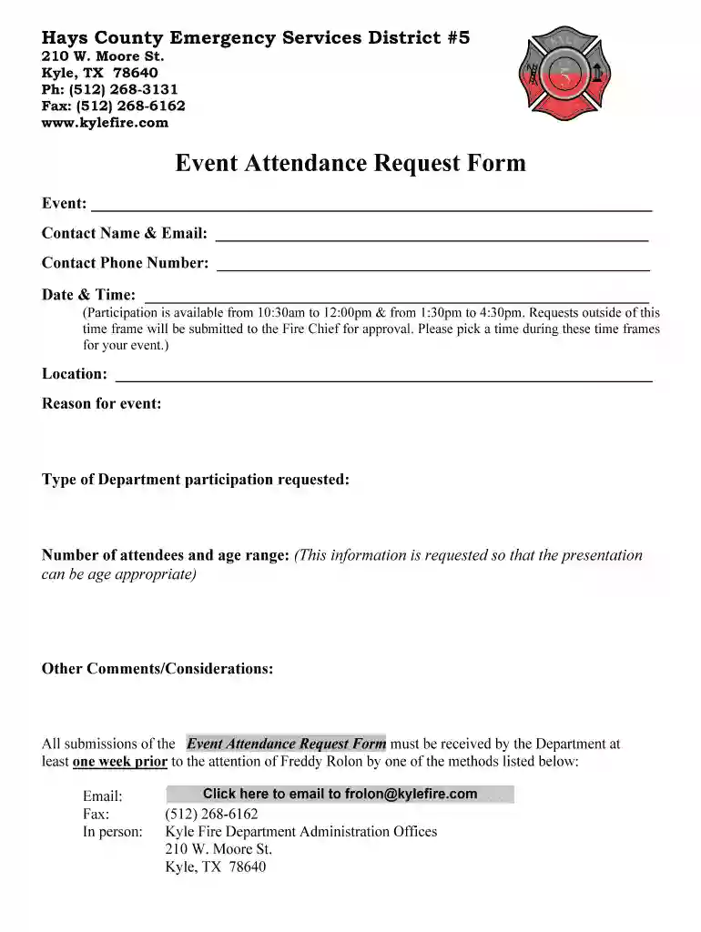 Event Attendance Request Form Information - Kyle Fire Preview on Page 1