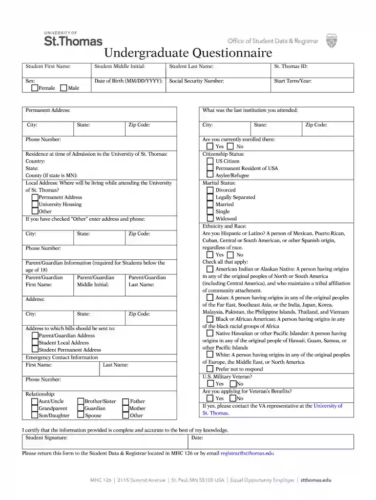st thomas questionnaire Preview on Page 1