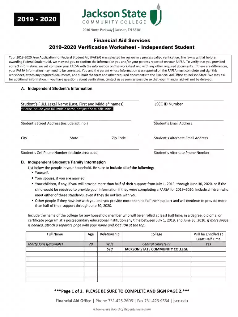 2019 2020 independent verification worksheet - USCB Preview on Page 1