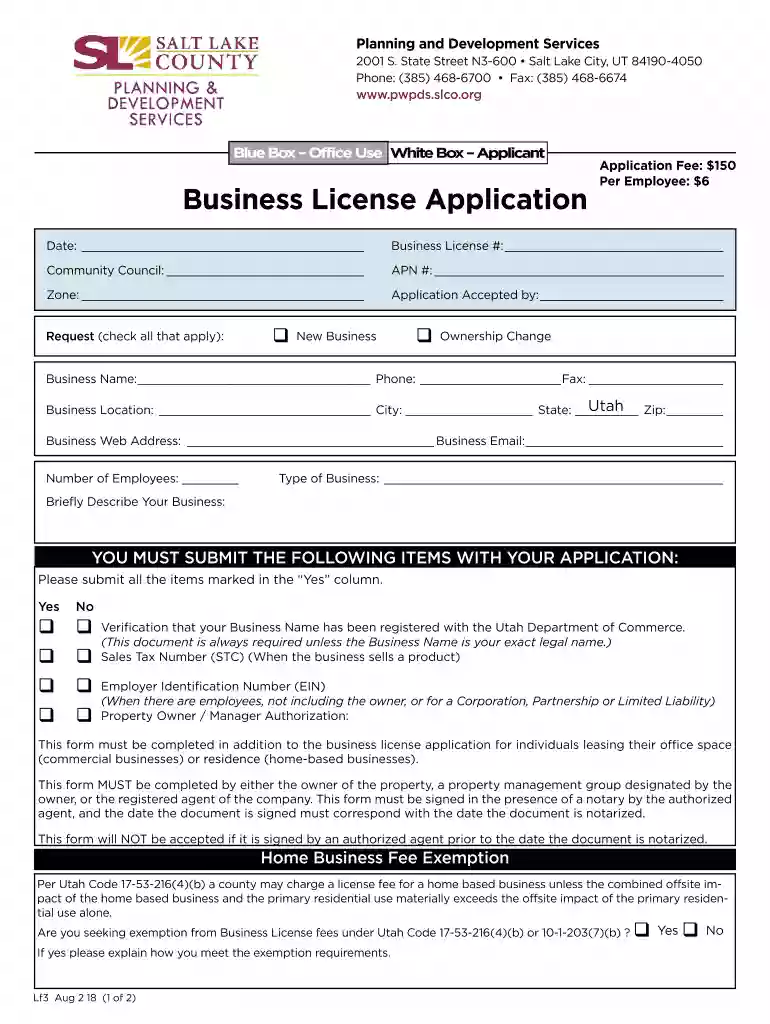 salt lake county business license Preview on Page 1