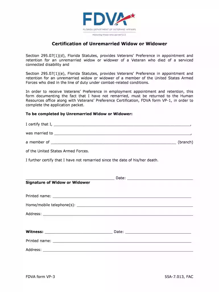 FDVA form VP-3 Preview on Page 1