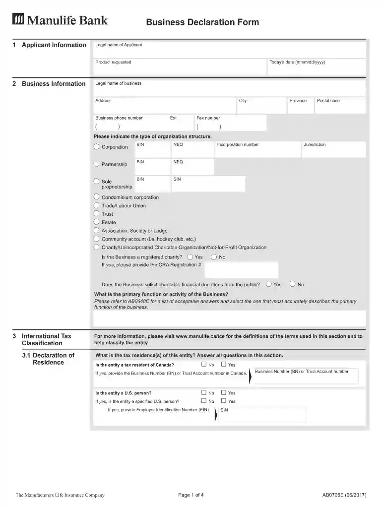 manulife business form Preview on Page 1