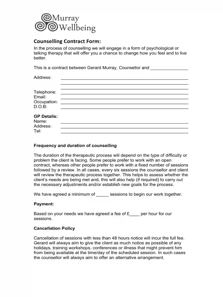 counselling contract template Preview on Page 1