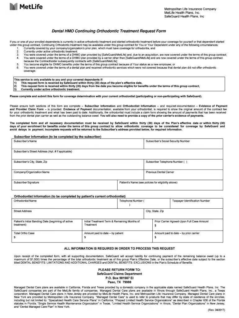 Dental HMO Continuing Orthodontic Treatment Request Form Rebranded Version 1-11-19 (2) docx Preview on Page 1