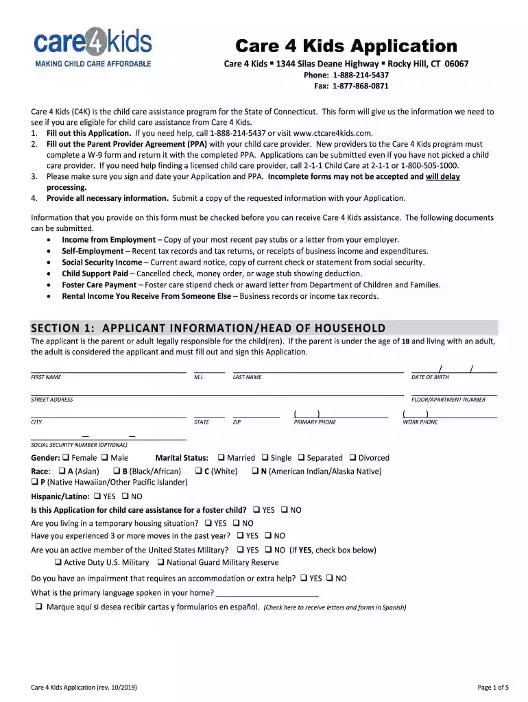 care4kids application Preview on Page 1