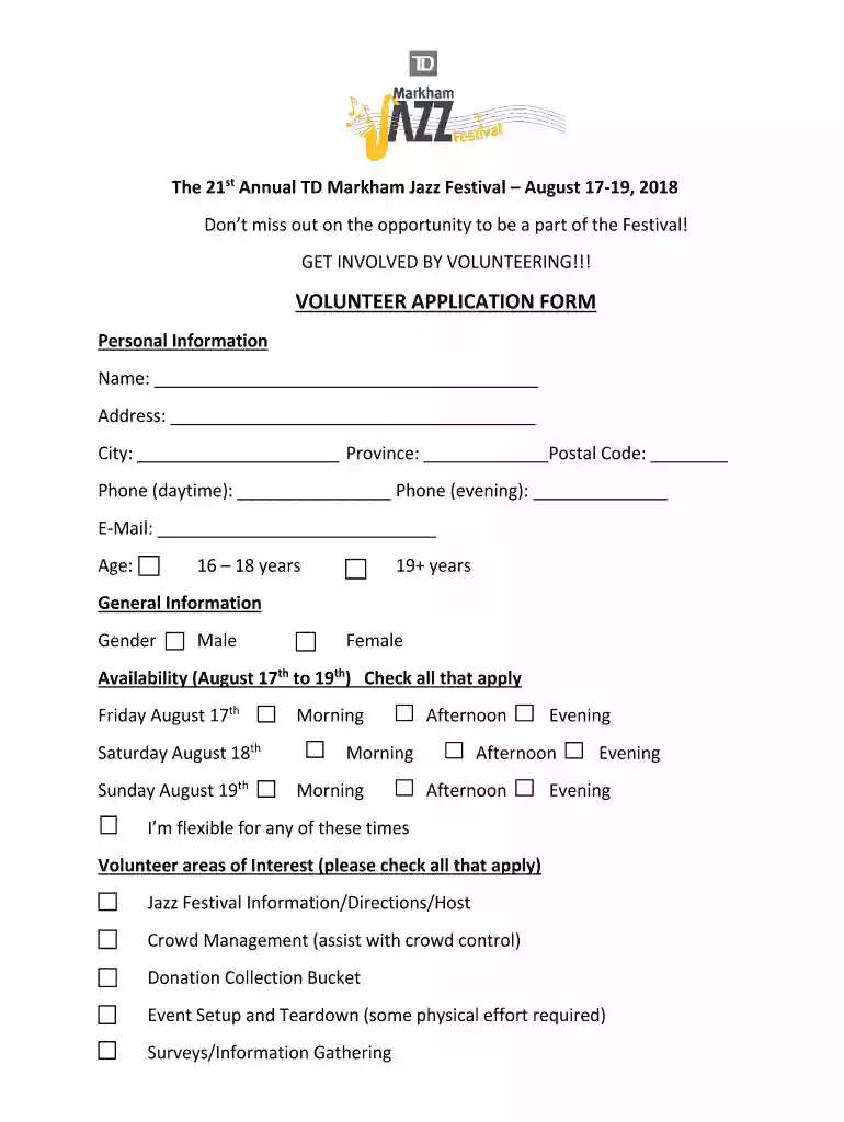 jazz volunteer application form Preview on Page 1