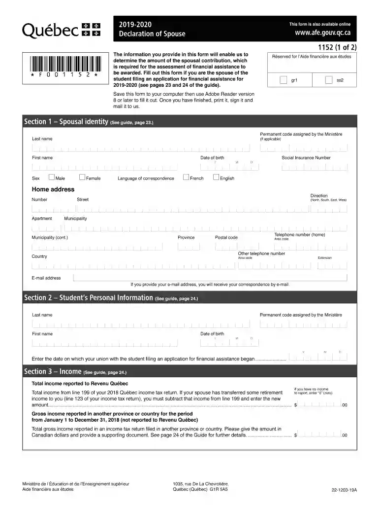 form 1152 Preview on Page 1