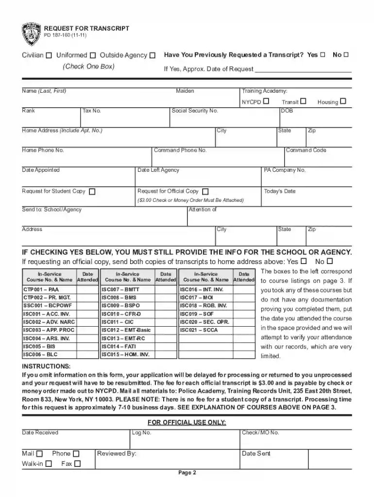 nypd transcript request Preview on Page 1