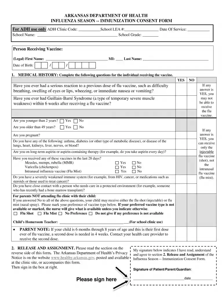 Immunization Consent Form - Cabot Public Schools Preview on Page 1