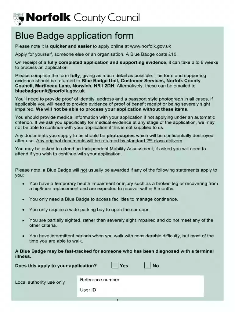 norfolk county council blue badge Preview on Page 1