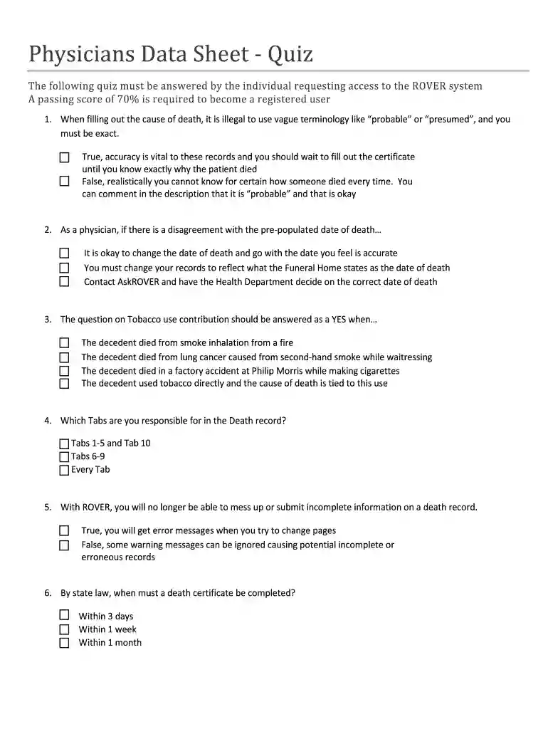Physicians Data Sheet - Quiz Preview on Page 1