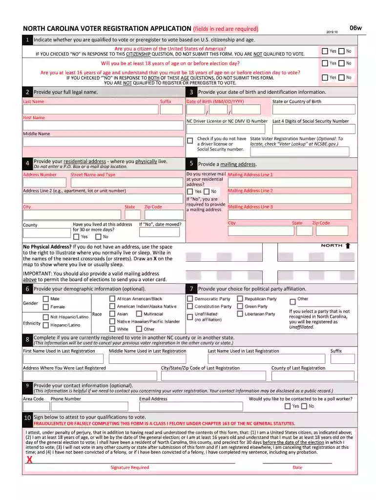 NORTH CAROLINA VOTER REGISTRATION APPLICATION201910ELEDITSDRAFT03 Preview on Page 1