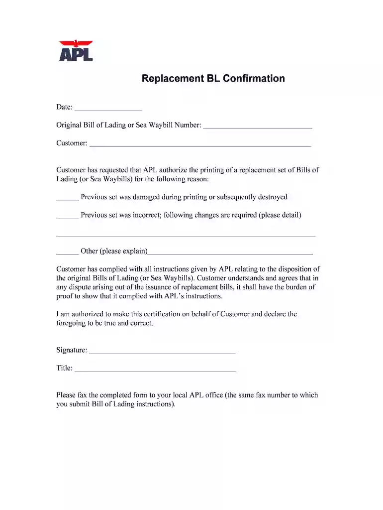 Replacement BL Confirmation Preview on Page 1