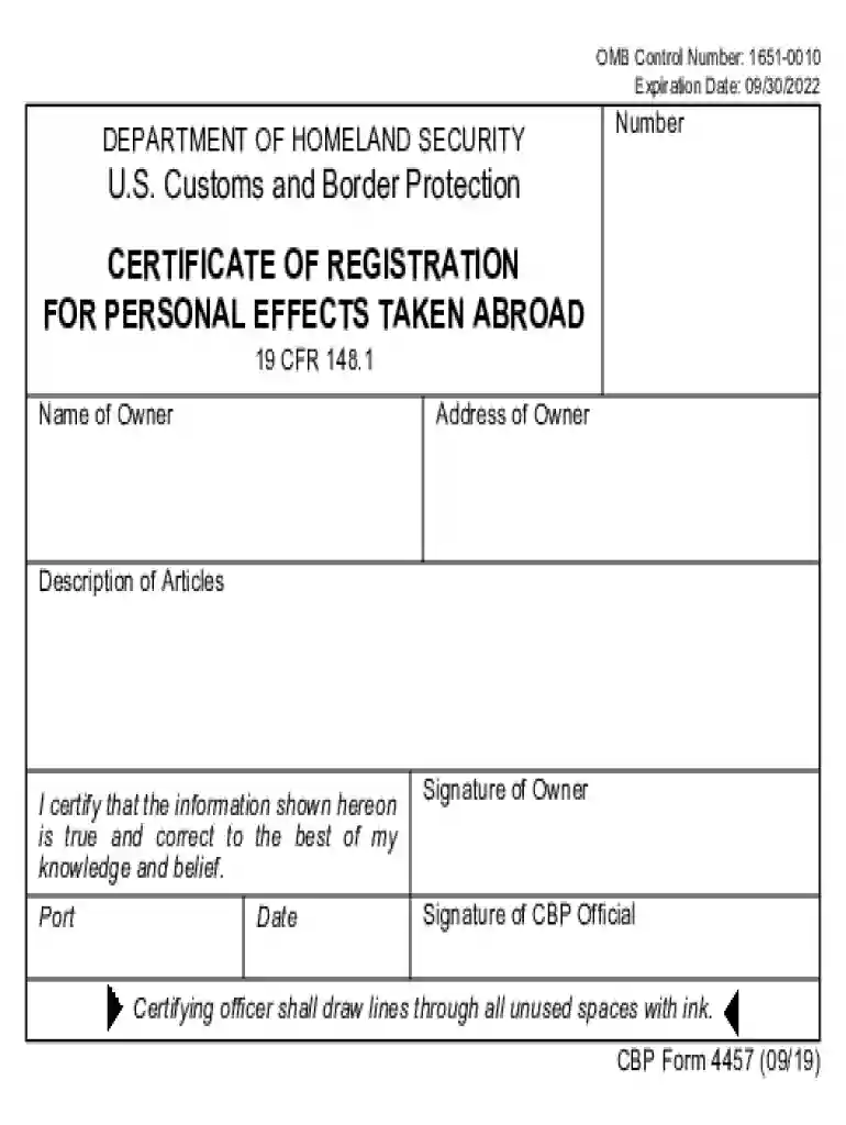 2019 cbp 4457 certificate Preview on Page 1