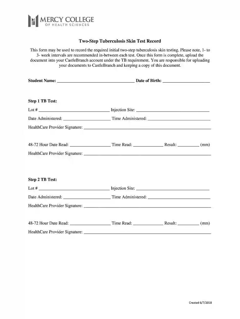 Two-Step Tuberculosis Skin Test Record Preview on Page 1