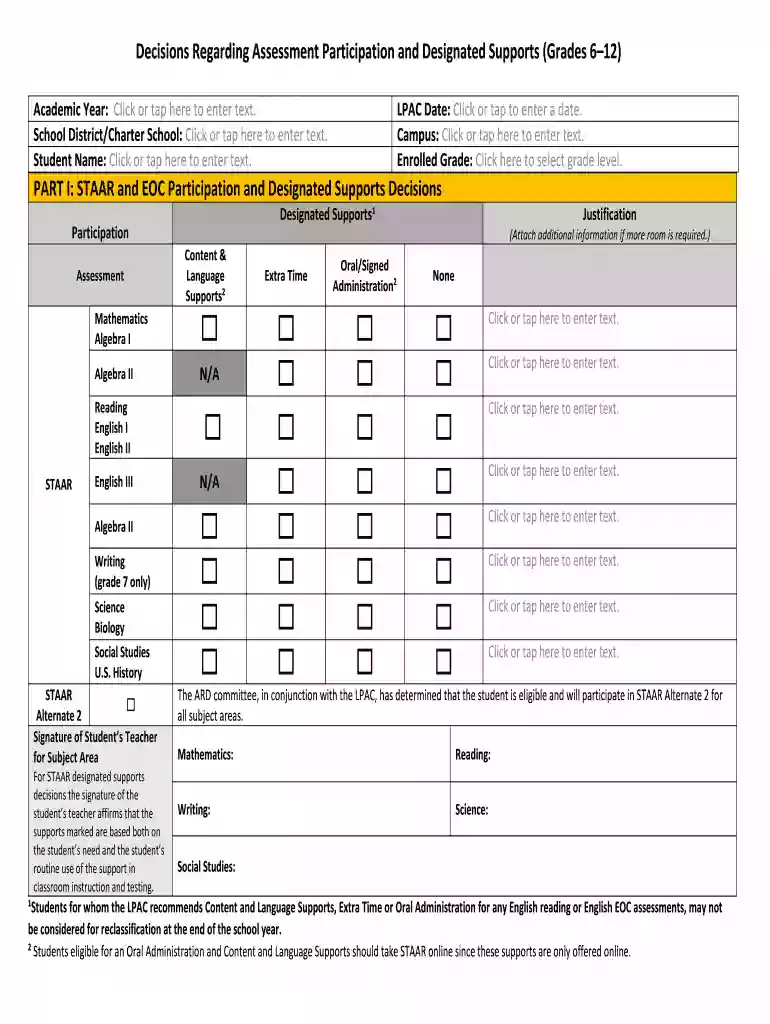 decisions regarding assessment participation and designated supports Preview on Page 1