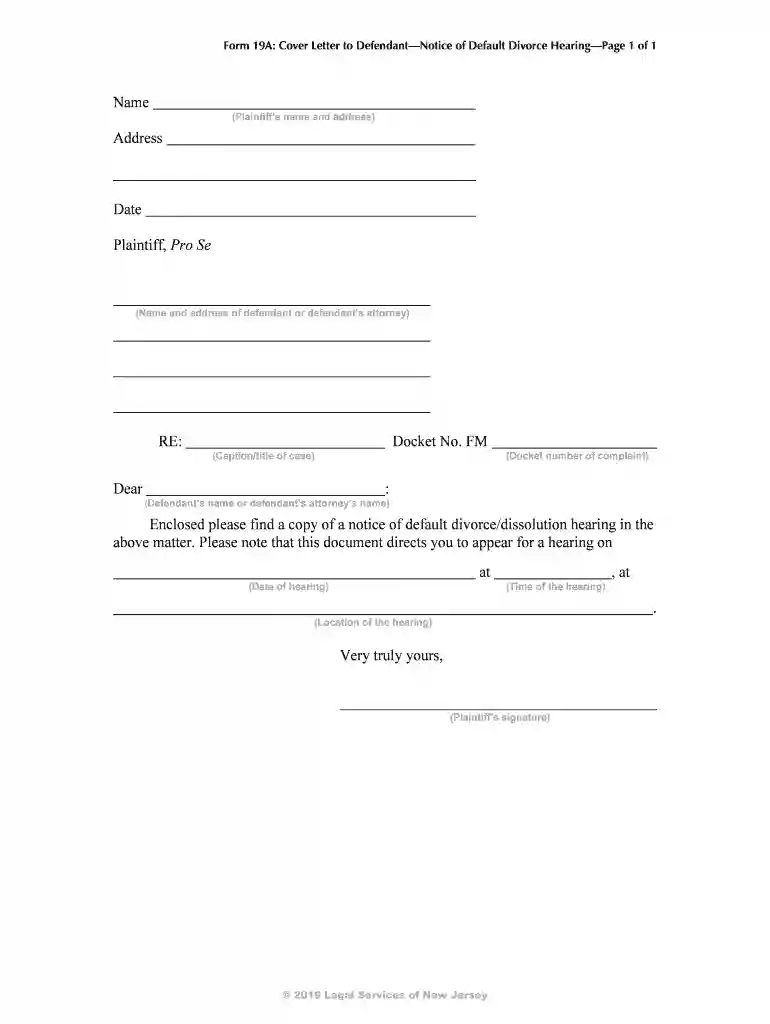 Notice of Default Divorce Hearing Cover Letter Preview on Page 1