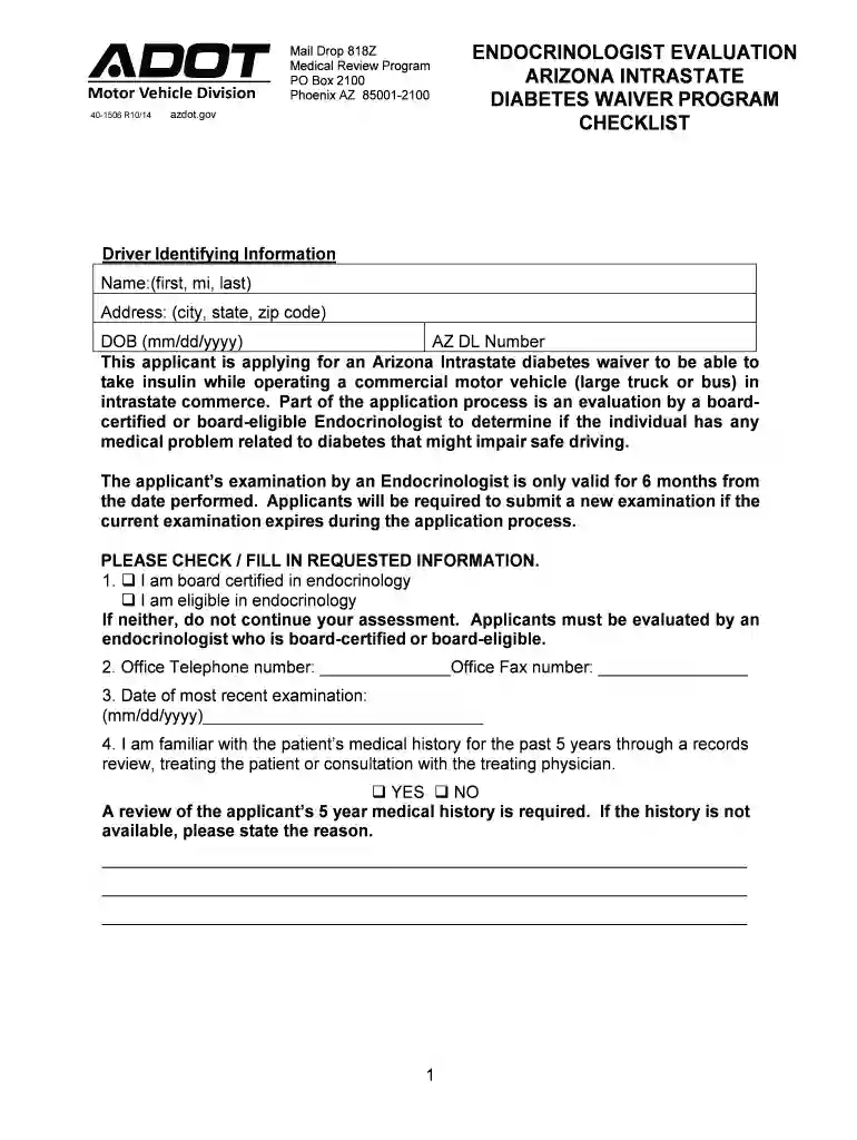 endocrinologist evaluation arizona intrastate diabetes waiver Preview on Page 1