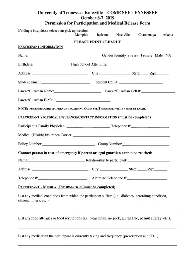 Permission for Participation and Medical - UTK Admissions Preview on Page 1