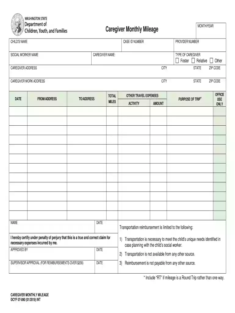 Caregiver Monthly Mileage - A Place Called Hope Preview on Page 1