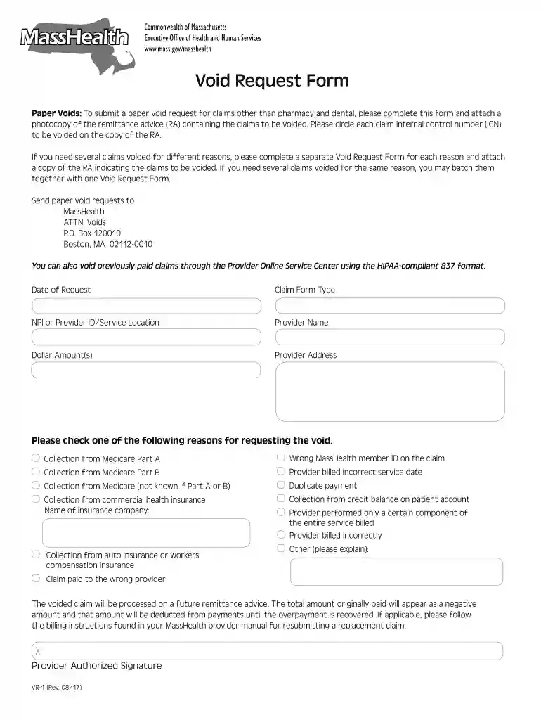 masshealth void request form Preview on Page 1