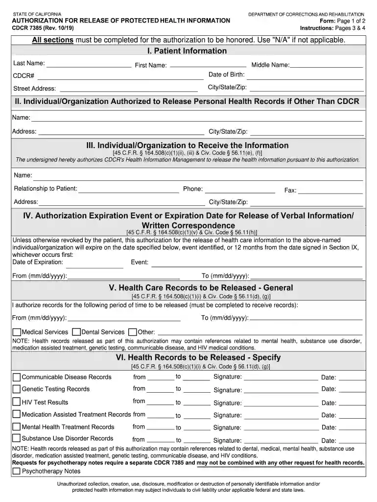 cdcr c file request form Preview on Page 1