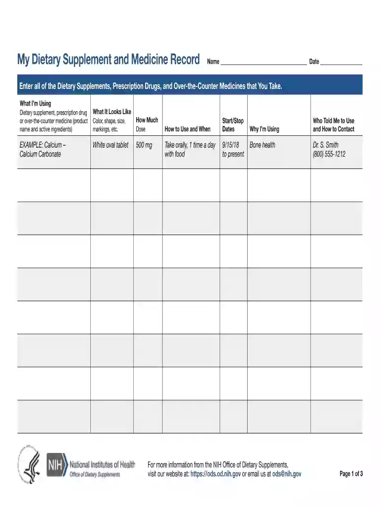 my dietary supplement and medicine record Preview on Page 1