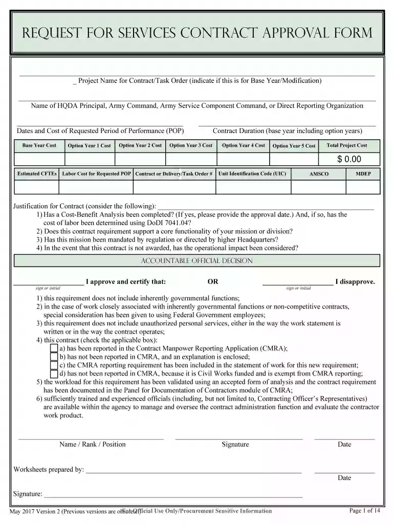 request for services contract approval form Preview on Page 1