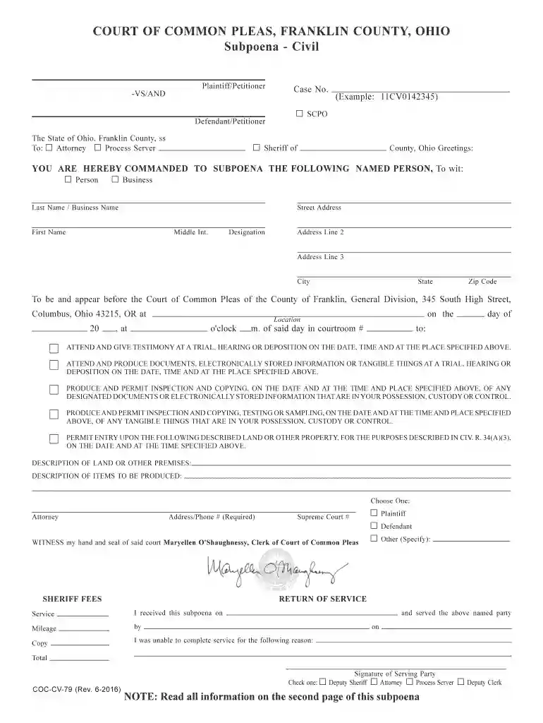 Subpoena - Civil Preview on Page 1