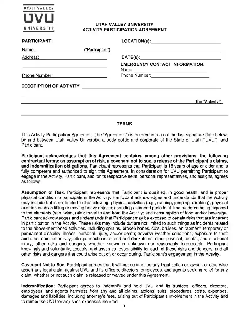 Risk Waiver Informed Consent Form InformationRisk - UVU Preview on Page 1