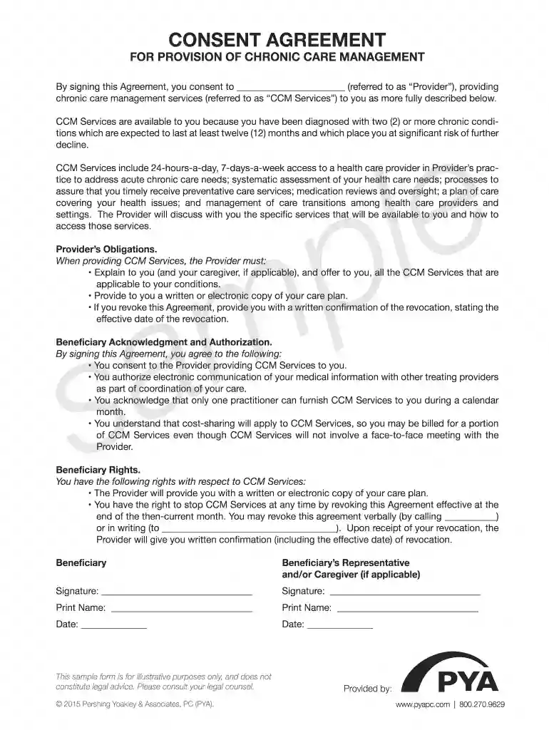 chronic care management agreement form Preview on Page 1