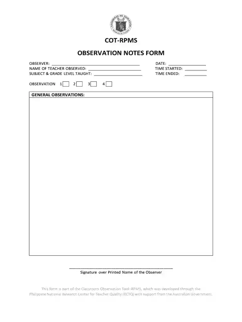cot observation notes Preview on Page 1