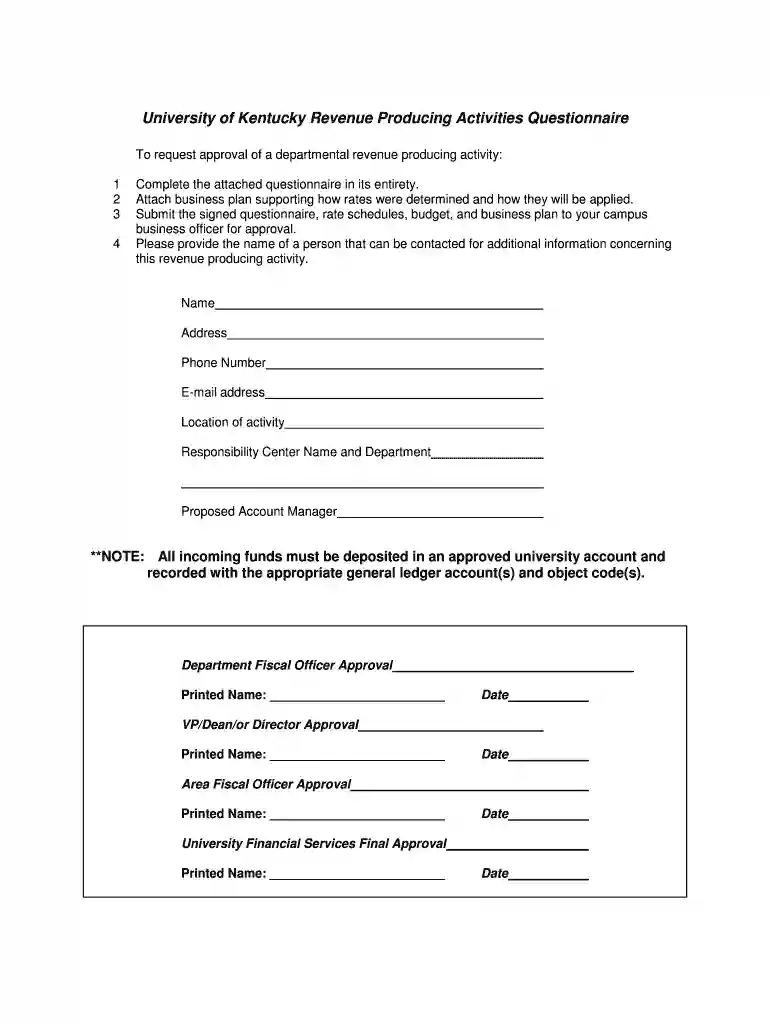 kentucky questionnaire Preview on Page 1