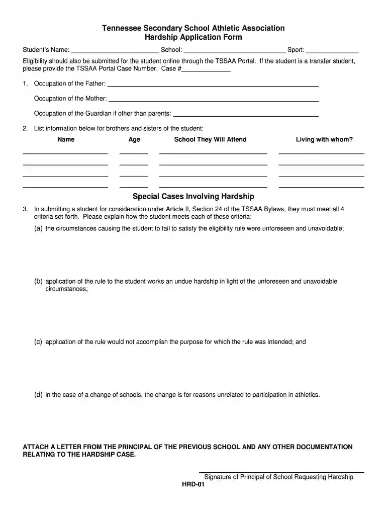 tssaa hardship application Preview on Page 1