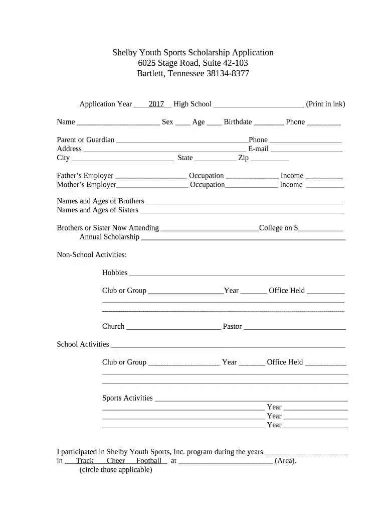 youth sports scholarship application template Preview on Page 1