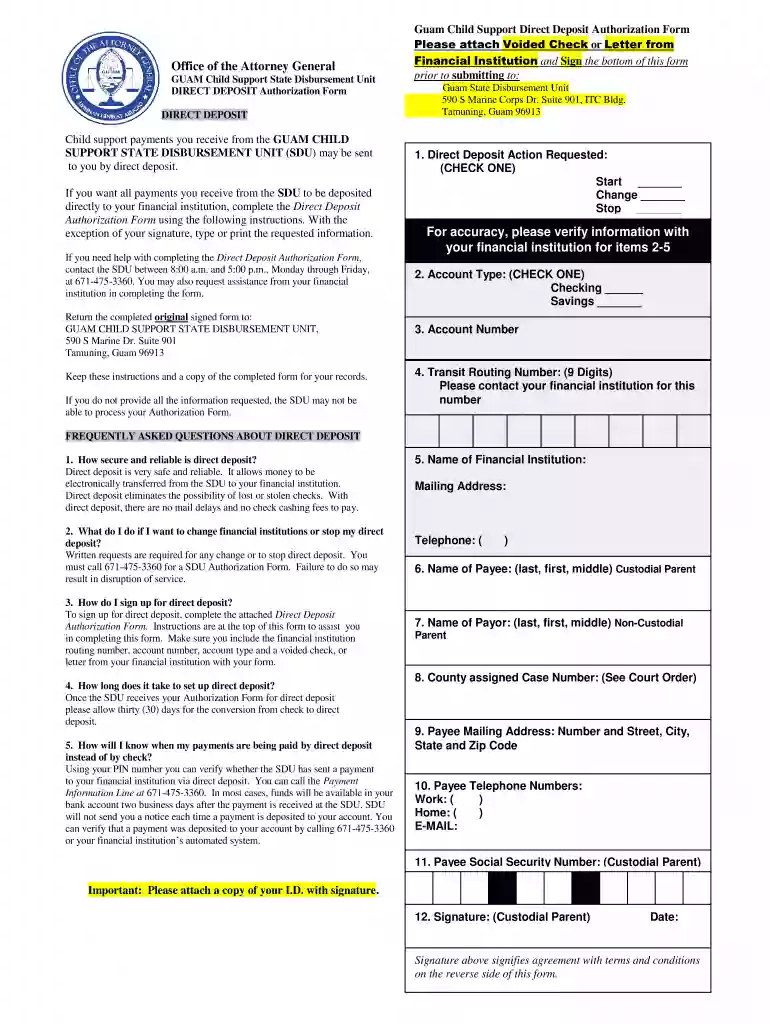 Guam Child Support State Disbursement Unit - Fill Online Preview on Page 1