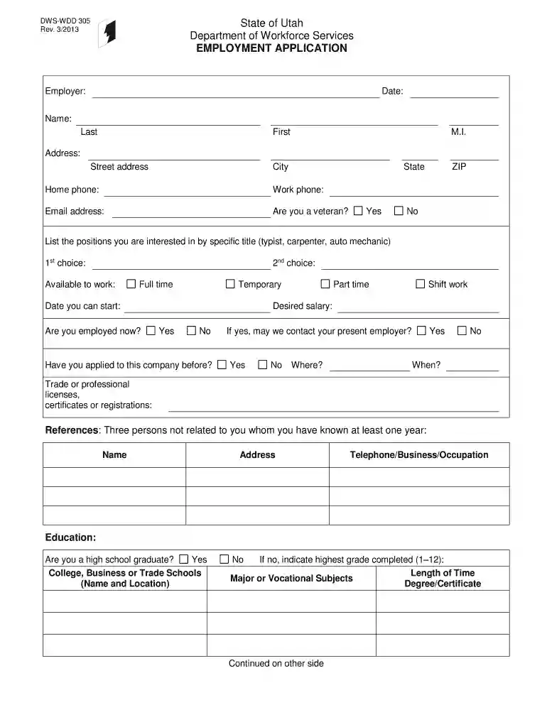 utah job application Preview on Page 1