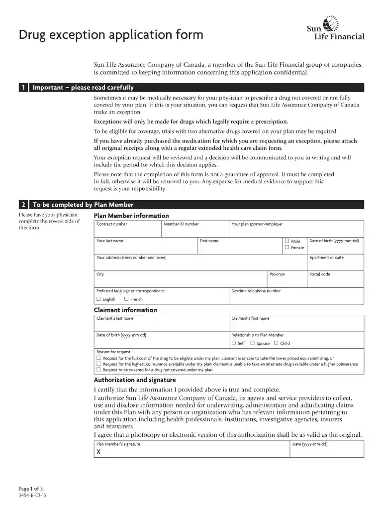 sunlife drug exception form Preview on Page 1