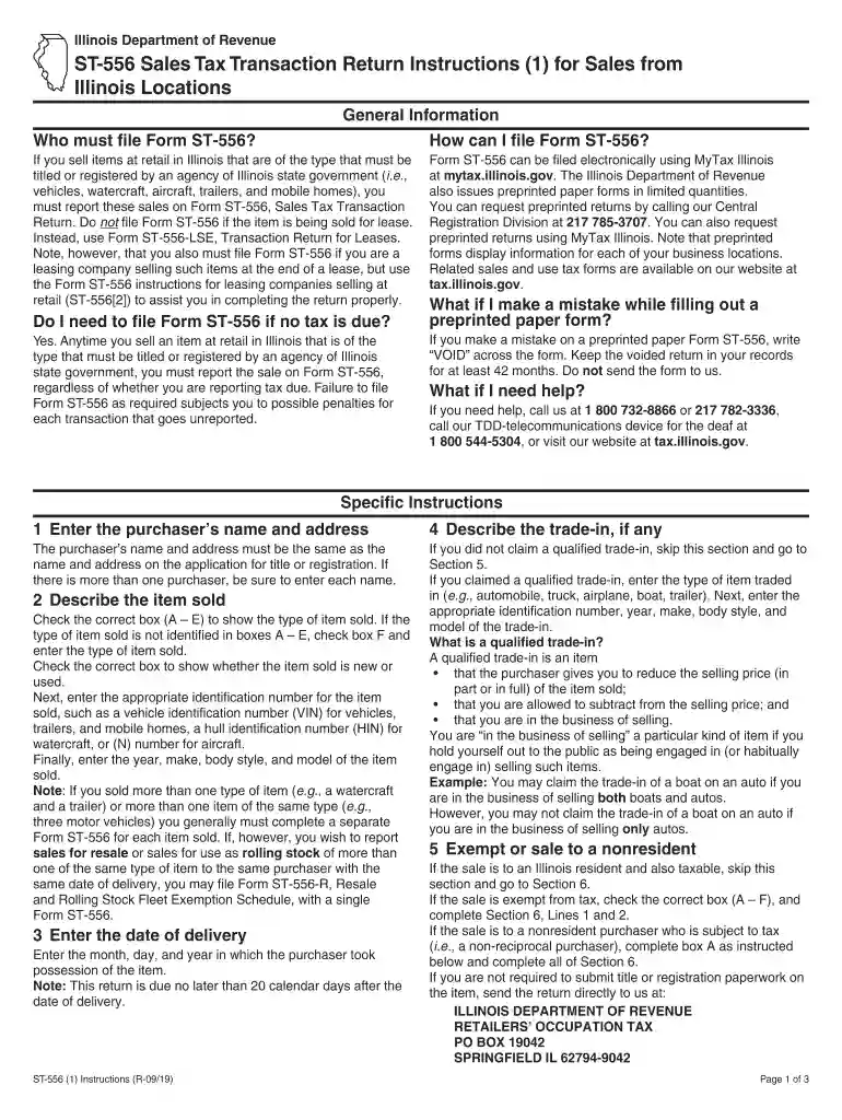 ST-556 Sales Tax Transaction Return Instructions (1) for Sales from Preview on Page 1