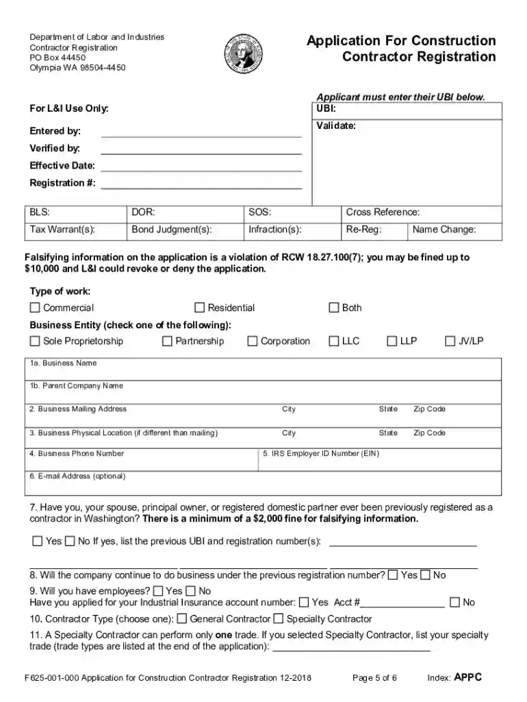 contractor application form Preview on Page 1