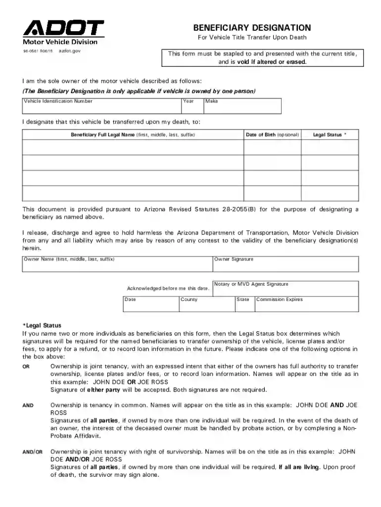 adot beneficiary designation form Preview on Page 1