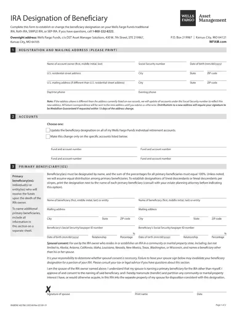 wells fargo beneficiary form Preview on Page 1