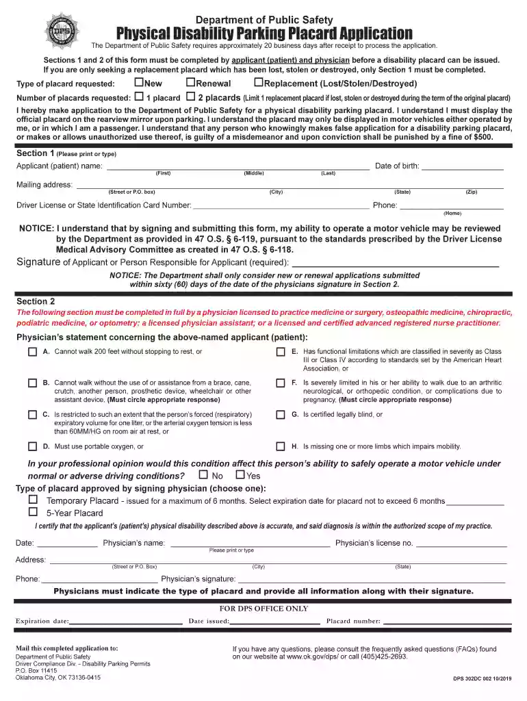 oklahoma disability parking placard Preview on Page 1