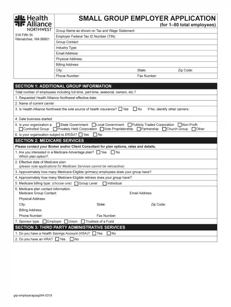 SMALL GROUP EMPLOYER APPLICATION - healthalliance Preview on Page 1