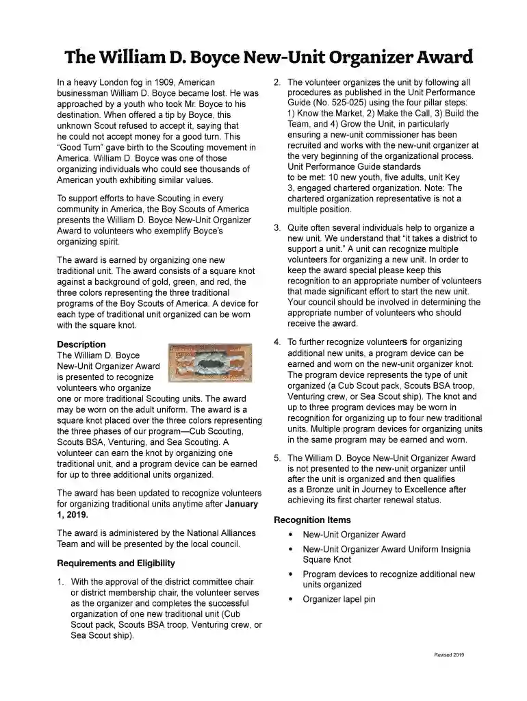 The William D Boyce New-Unit Organizer Award Preview on Page 1