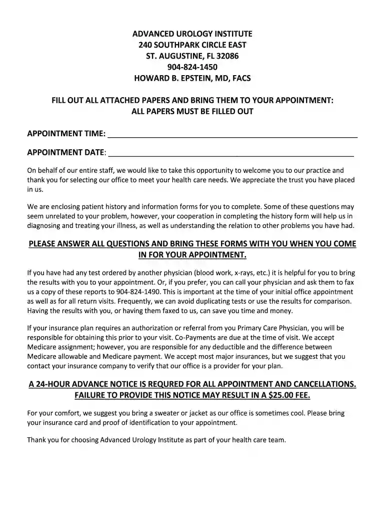 St. Augustine - Patient History (Packet Form) Preview on Page 1