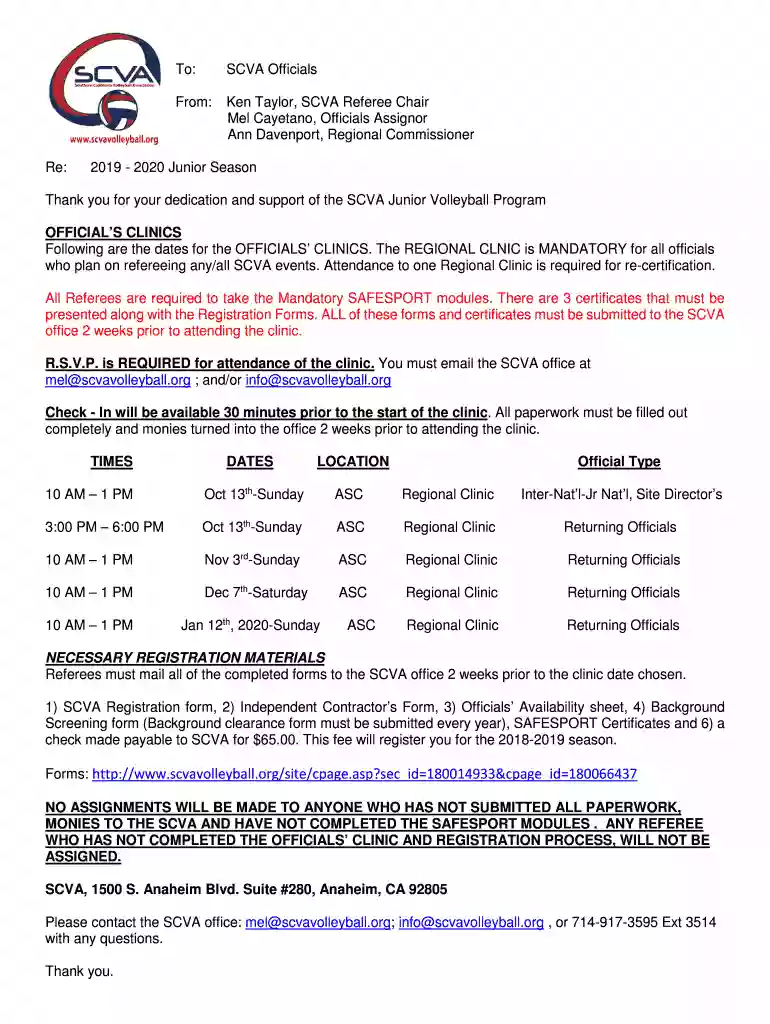 Contact Us - Southern California Volleyball Association Preview on Page 1