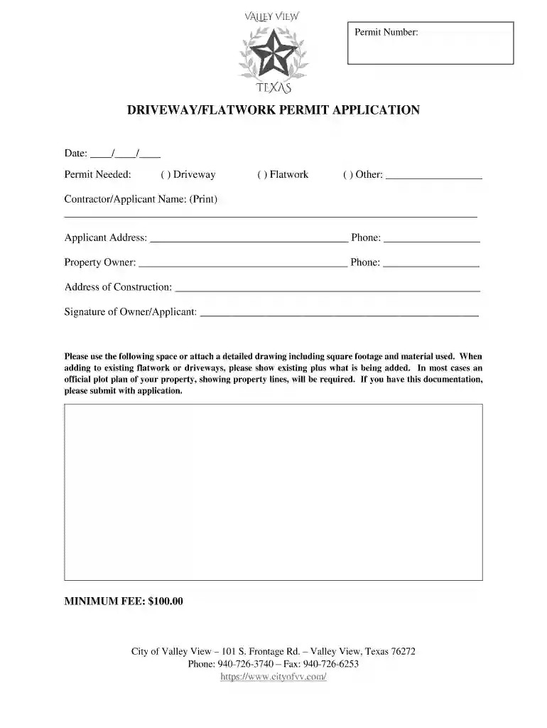 DRIVEWAY FLATWORK PERMIT APPLICATION Preview on Page 1
