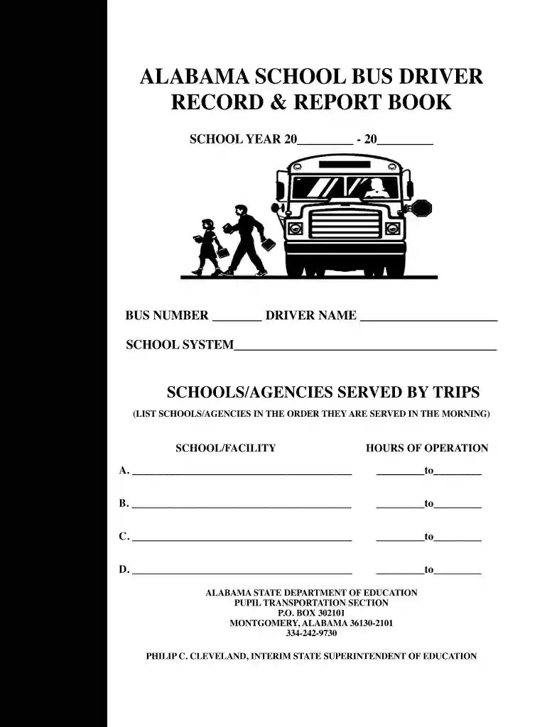 ALABAMA SCHOOL BUS DRIVER RECORD and REPORT BOOK Preview on Page 1