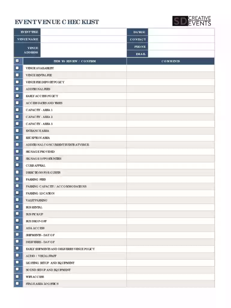 venue checklist example Preview on Page 1